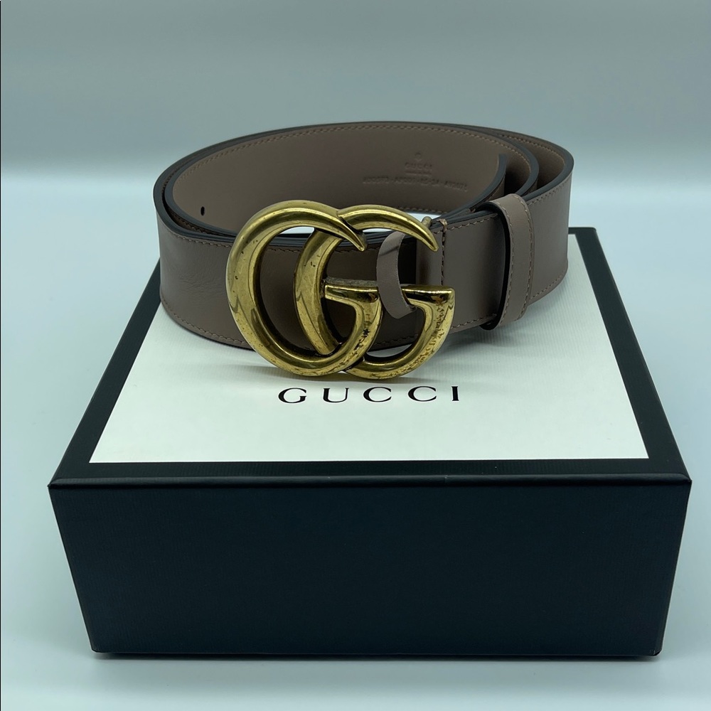 Gucci Tan Leather Belt with Gold GG Buckle